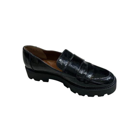 Franco Sarto Women’s Black Patent Loafers Lug Sole Size 11 Preppy - Picture 1 of 8